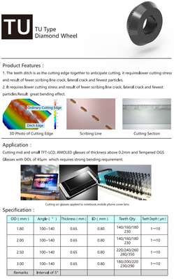 0.65mm سميكة عجلة الكتابة الماس نوع TU للزجاج OGS